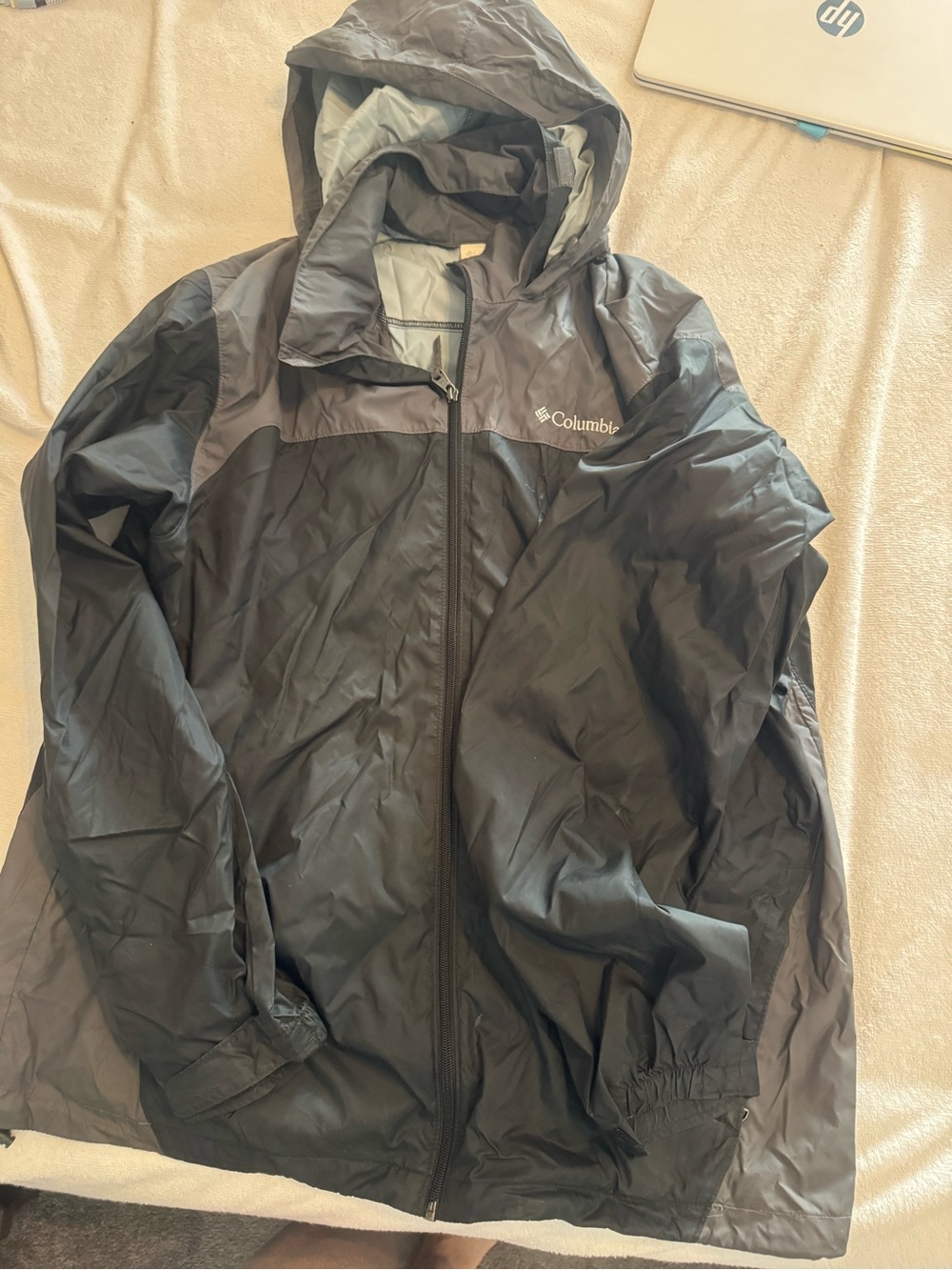 Columbia Black and Dark Gray Hooded Raincoat